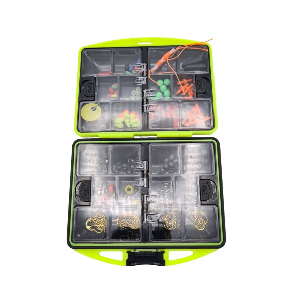 Fishing accessories kit, 24 compartments, 186 pieces, green box